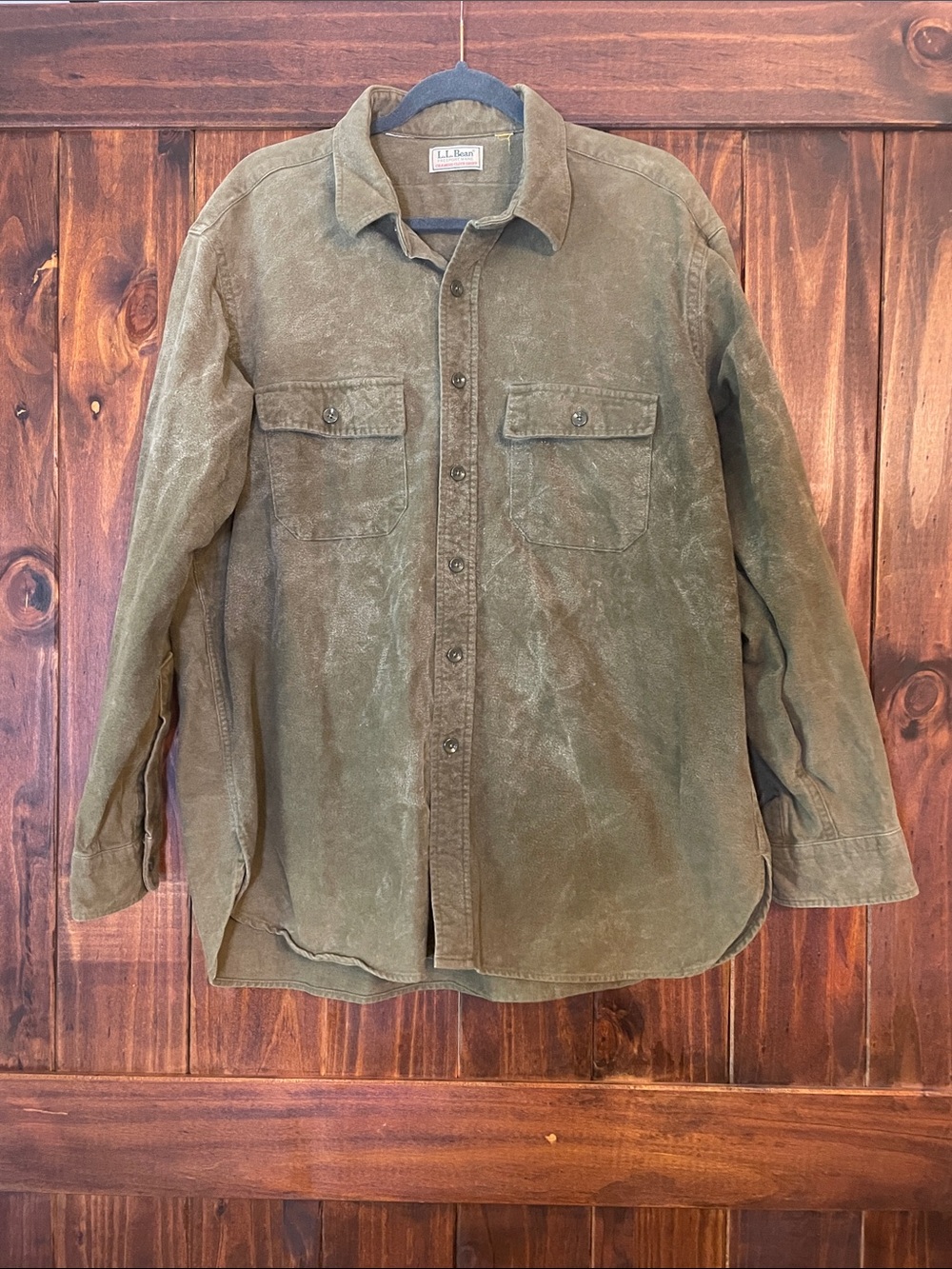 Vintage 1980s L.L. Bean Olive Green Chamois Cloth Shirt